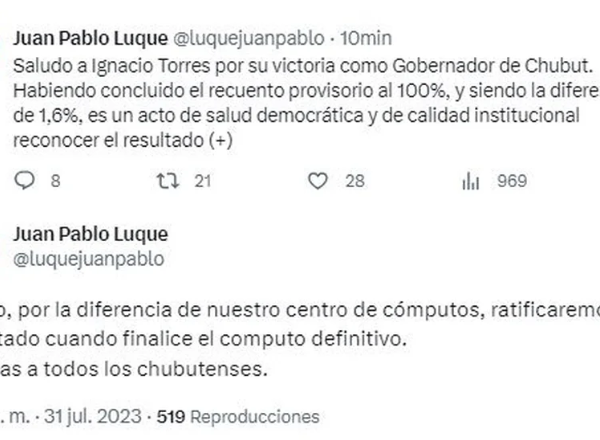 Elecciones 2023, en vivo: Juan Pablo Luque reconoció la derrota en Chubut
