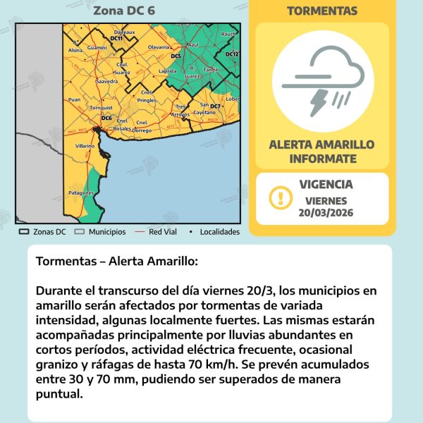 Alerta amarillo para hoy y mañana en la ciudad
