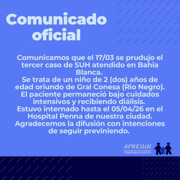 En marzo hubo dos casos de Síndrome Urémico Hemolítico