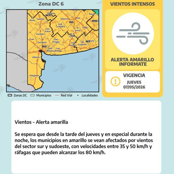 Alerta amarillo por viento para Bahía