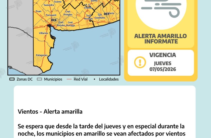 Alerta amarillo por viento para Bahía