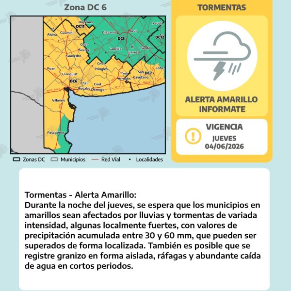 Alerta amarillo por tormentas para esta noche y mañana