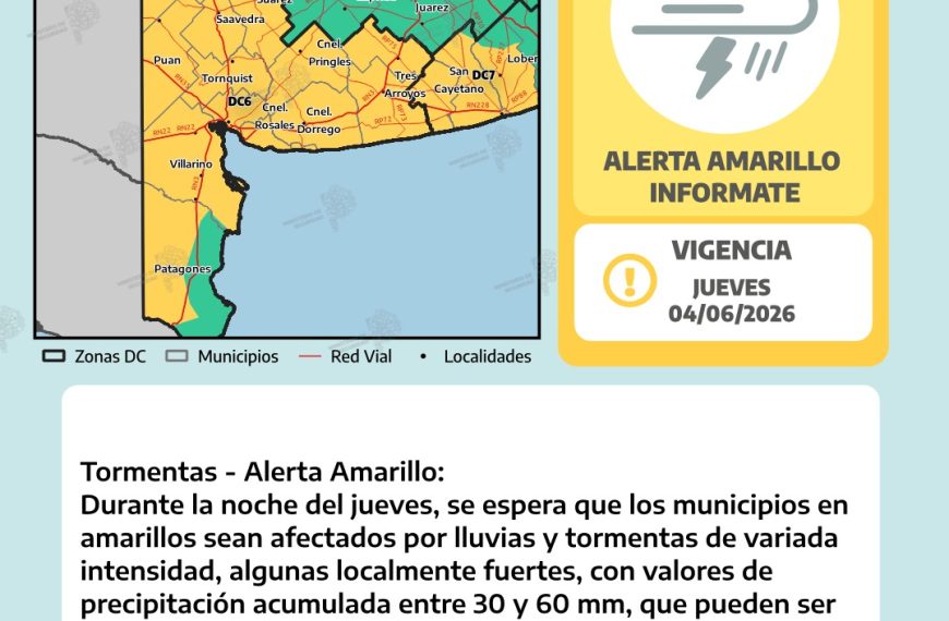 Alerta amarillo por tormentas para esta noche y mañana