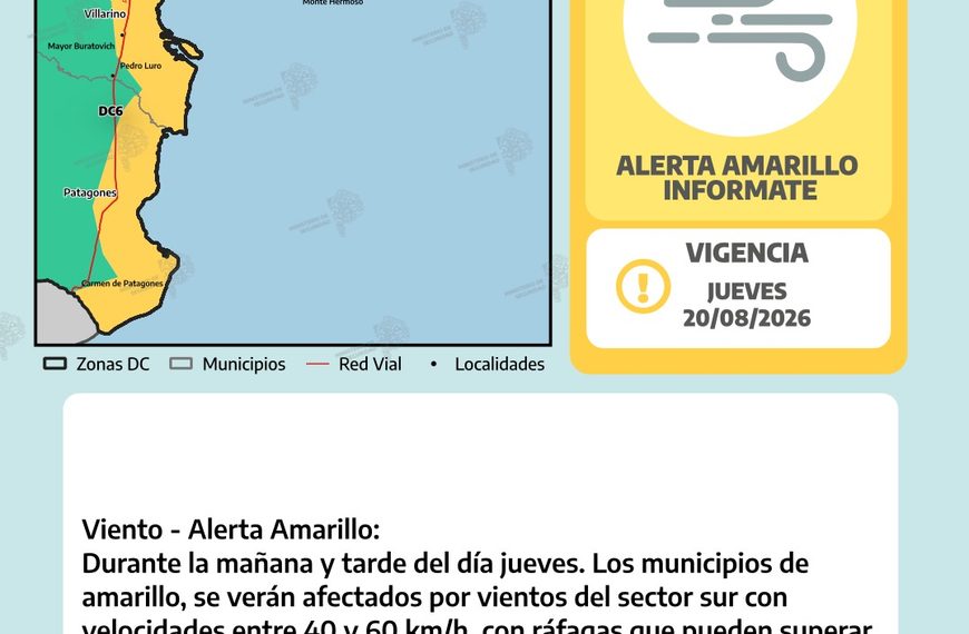 Alerta amarillo por viento durante la tarde